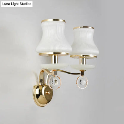 DecorBites™ DecorBites™ Modern White Glass Wall Sconce with Gold Metal Arm & 2 Bulbs
