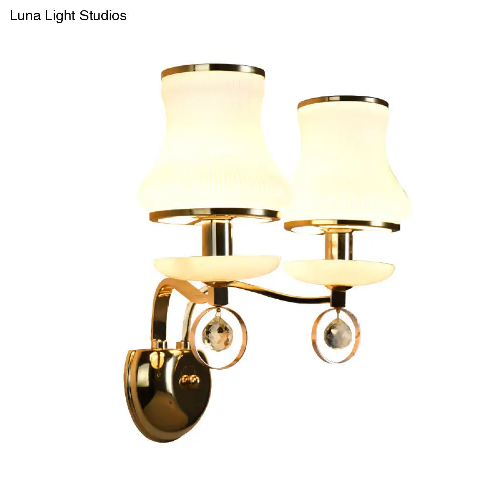 DecorBites™ DecorBites™ Modern White Glass Wall Sconce with Gold Metal Arm & 2 Bulbs