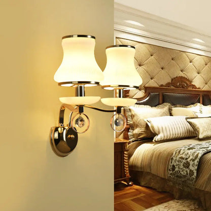 DecorBites™ DecorBites™ Modern White Glass Wall Sconce with Gold Metal Arm & 2 Bulbs