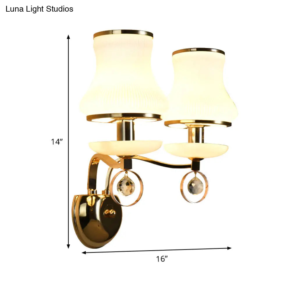 DecorBites™ DecorBites™ Modern White Glass Wall Sconce with Gold Metal Arm & 2 Bulbs