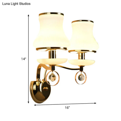 DecorBites™ DecorBites™ Modern White Glass Wall Sconce with Gold Metal Arm & 2 Bulbs