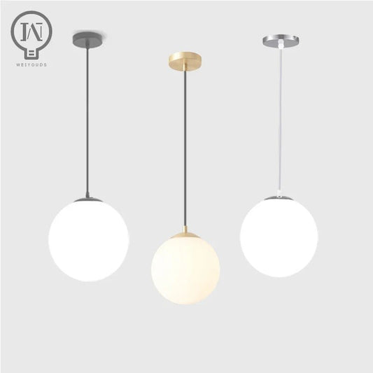 Modern White Globe Glass Pendant Light in Gold, Black, or Silver - Decorbites