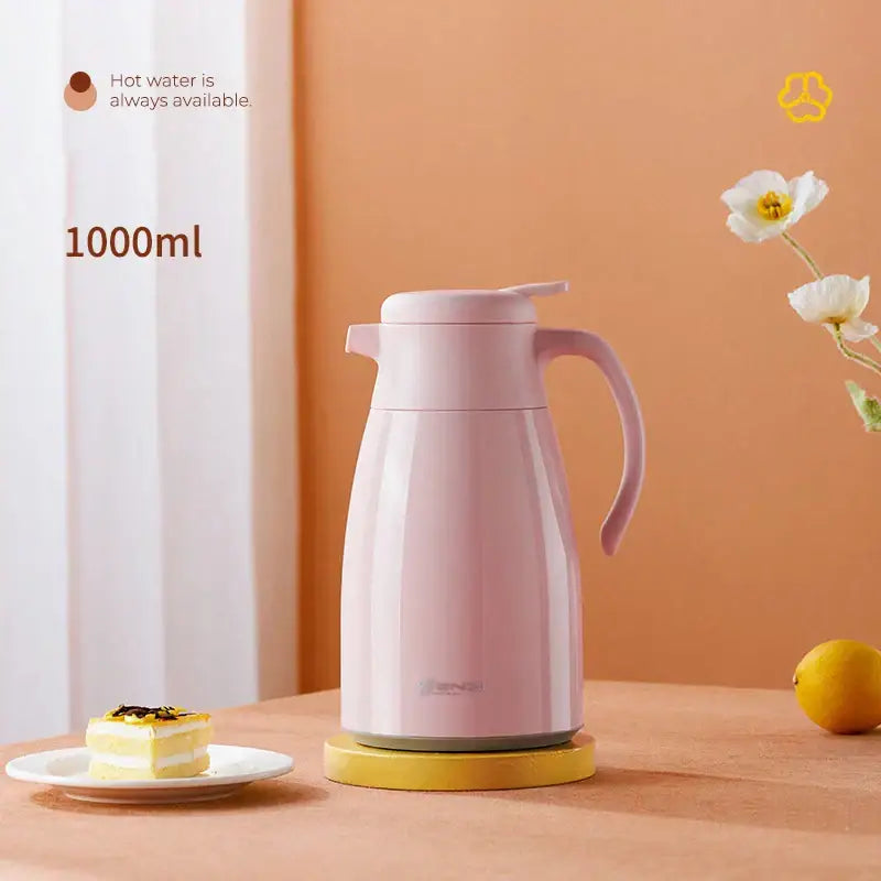 Modern white glossy glass insulation kettle with pink 1000ml decorbites glass insulation thermos bottle design