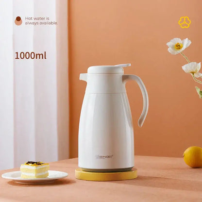 White ceramic modern thermos bottle with decorbites glass insulation kettle design and 1000ml capacity for kitchen use