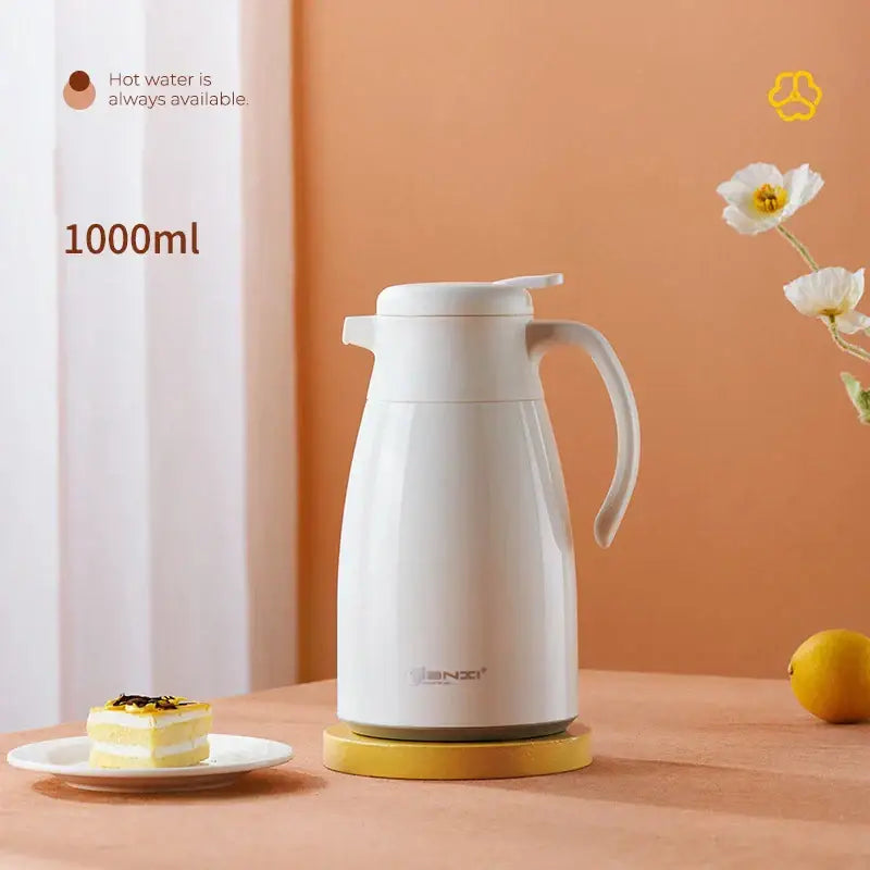 White ceramic modern thermos bottle with decorbites glass insulation kettle design and 1000ml capacity for kitchen use