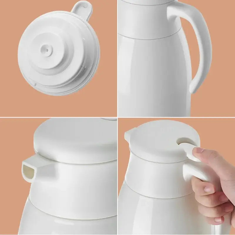 Modern white glossy decorbites glass insulation kettle with sleek ceramic design and integrated spout for easy pouring