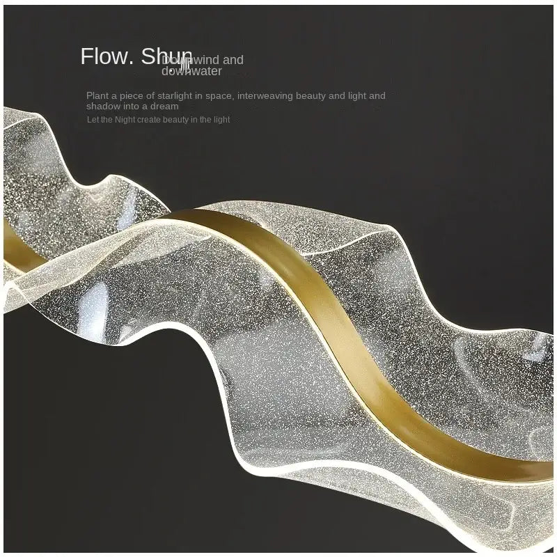 Modern white and gold acrylic ribbon led ceiling chandelier with wave-shaped glass and decorbites acrylic ribbon accents