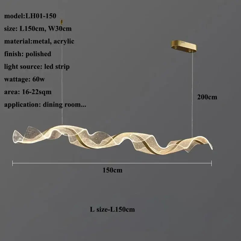 Modern white and gold acrylic ribbon led ceiling chandelier with gold-toned wave design and polished metal finish for dining room decorbites acrylic ribbon