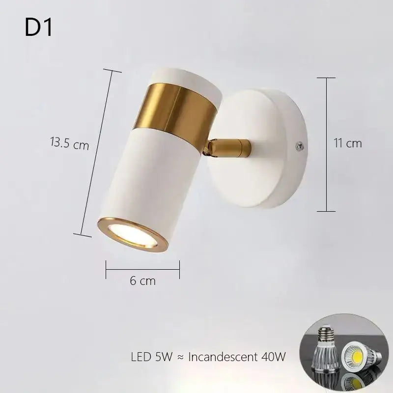 Modern white and gold decorbites adjustable nordic led wall lamp with cylindrical head and adjustable arm for bedroom decor