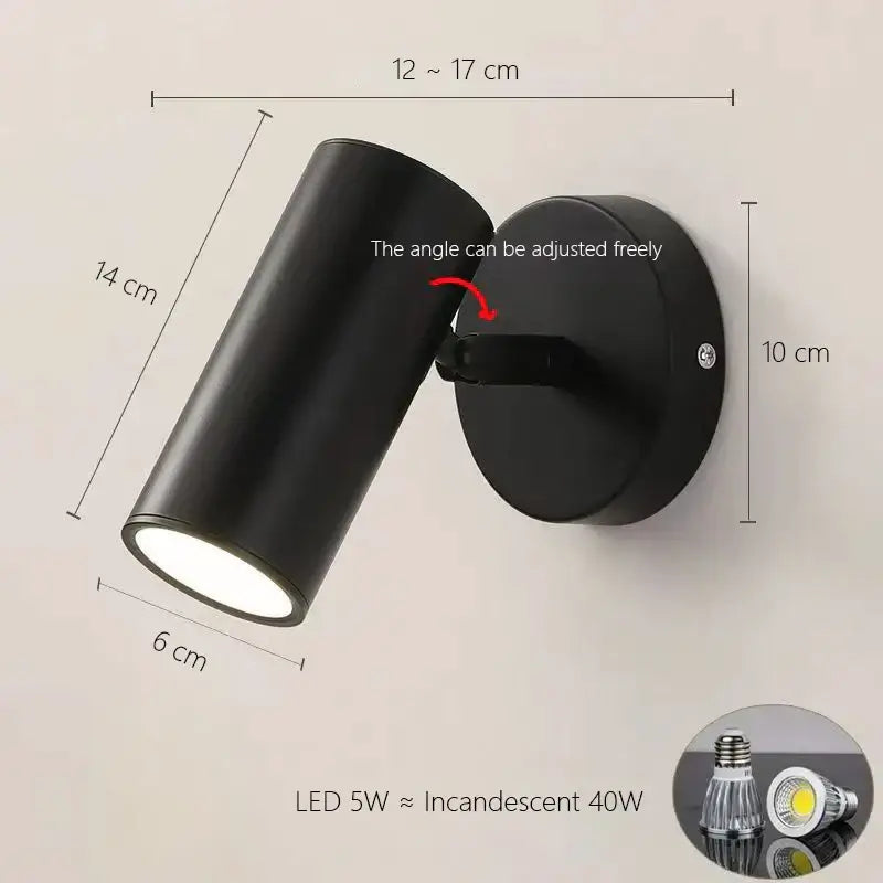 Black cylindrical decorbites adjustable nordic led wall lamp with 5w energy-efficient bulb for modern bedroom decor