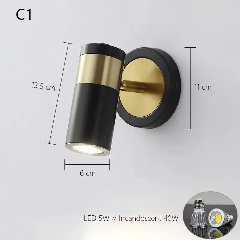Black and gold cylindrical decorbites adjustable nordic led wall lamp with spotlight for modern bedroom decor