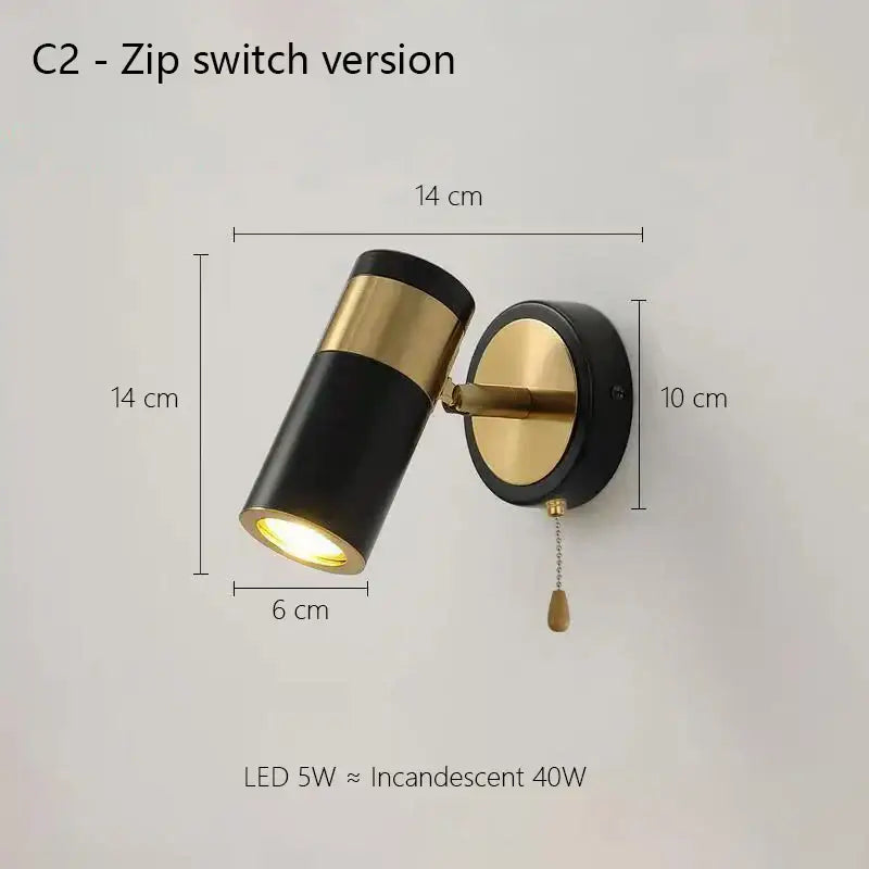 Modern white and gold decorbites adjustable nordic led wall lamp with black and brass c2 led sconce and zip switch mechanism