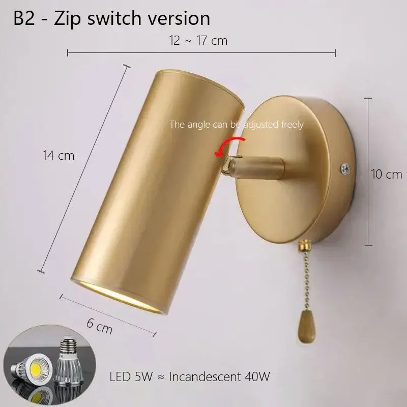 Gold-finished wall lamp with adjustable angle and pull-chain switch for modern white and gold decorbites adjustable nordic led bedroom lighting