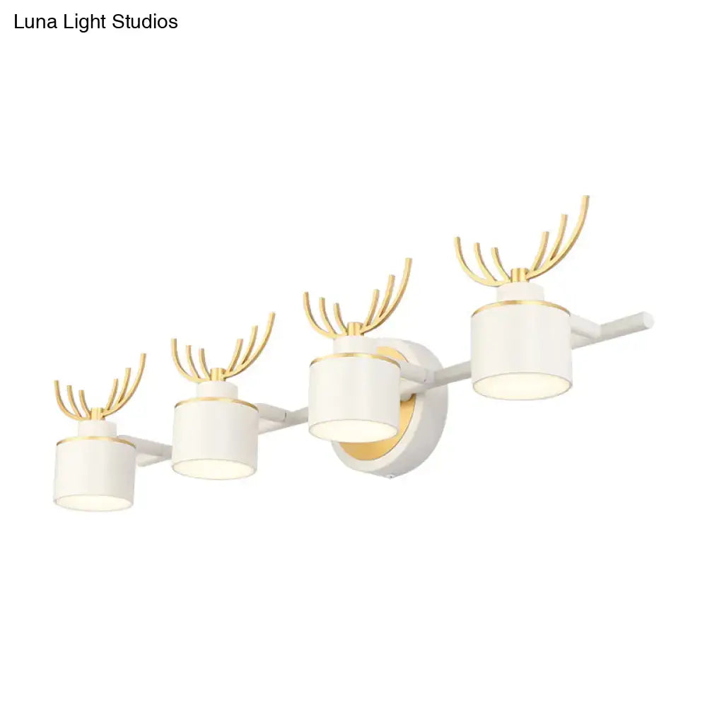 Modern white and gold antler wall light fixture with cylindrical shades for bathroom vanity natural wall light