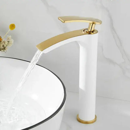 Modern white and gold ceramic brass bathroom basin faucet with a sleek curved spout decorbites brass bathroom basin faucet