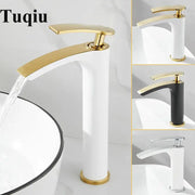 Modern white and gold ceramic brass bathroom basin faucet with sleek design for decorbites brass bathroom basin use