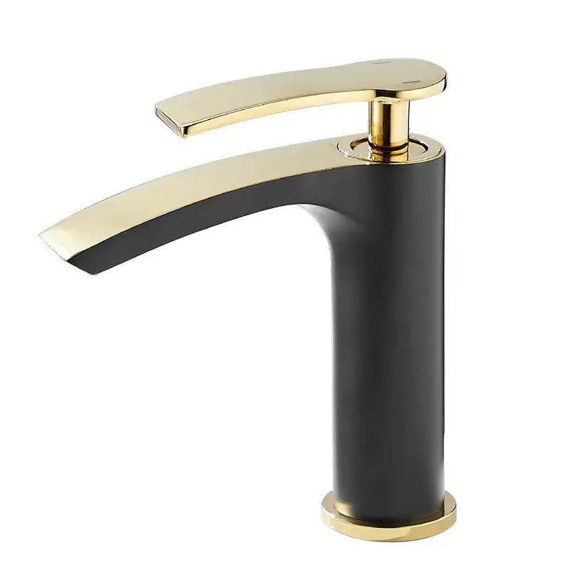 Modern white and gold ceramic brass bathroom basin faucet with sleek black and gold curved spout for decorbites brass bathroom