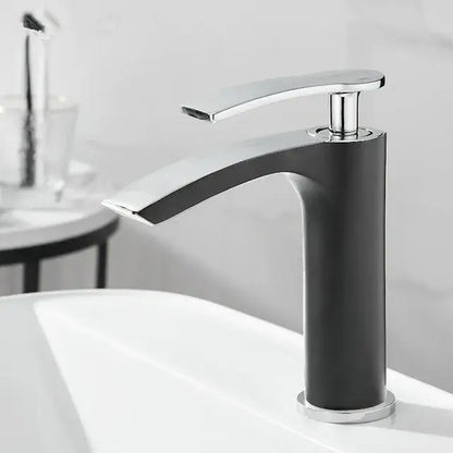 Modern black and chrome basin faucet with sleek curved spout for decorbites brass bathroom basin use