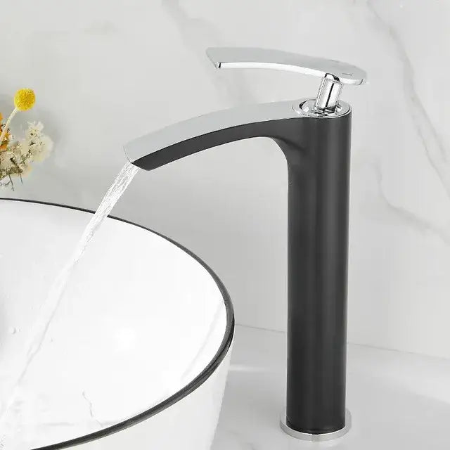 Modern white and gold ceramic brass bathroom basin faucet with sleek tall design and decorbites brass bathroom style