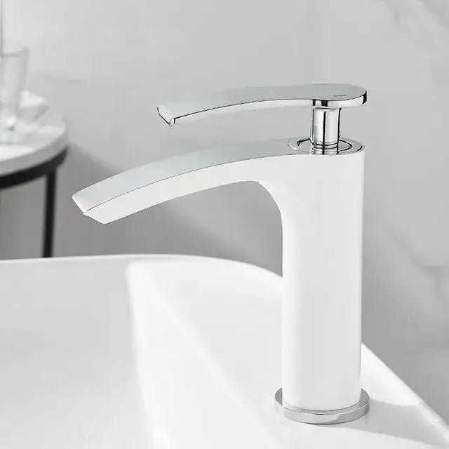 Modern white and chrome ceramic brass bathroom basin faucet with sleek minimalist design for decorbites brass bathroom use