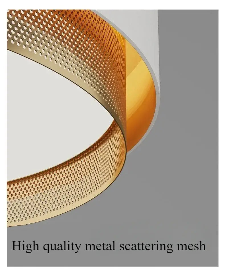 Modern white and gold circular metal grid ceiling light with golden perforated metal mesh for bedroom decorbites circular metal design