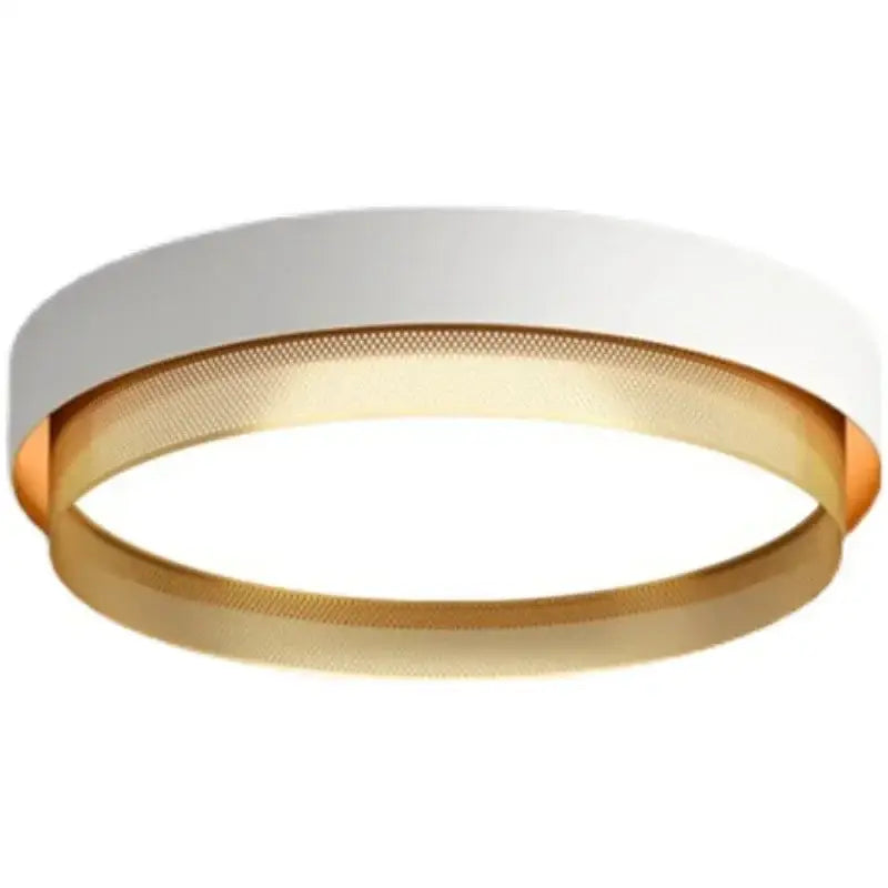 Modern white and gold circular metal grid ceiling light with sleek outer ring and textured gold inner band for bedroom decorbites circular metal