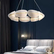 Modern white and gold circular petal led chandelier with layered design for living room decorbites circular petal light