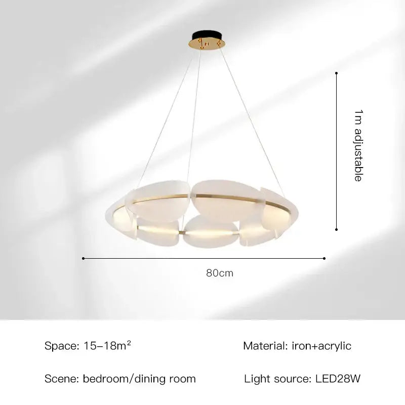 Modern white and gold circular petal led chandelier with acrylic and iron materials for stylish living room decorbites circular petal light