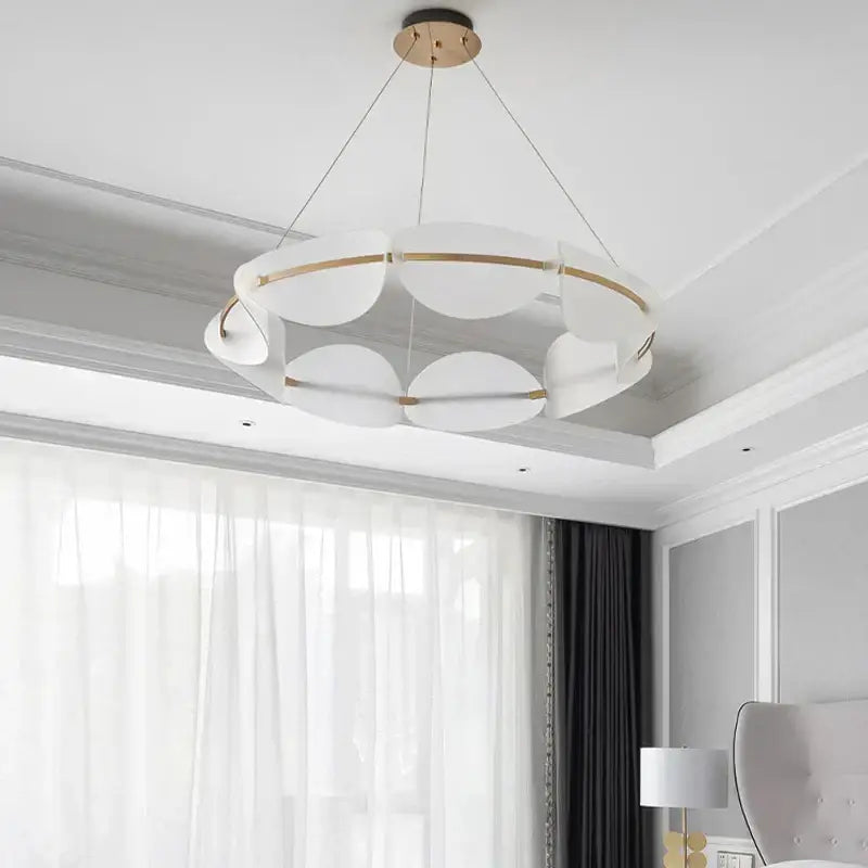 Modern white and gold decorbites circular petal led chandelier with translucent shades for living room lighting