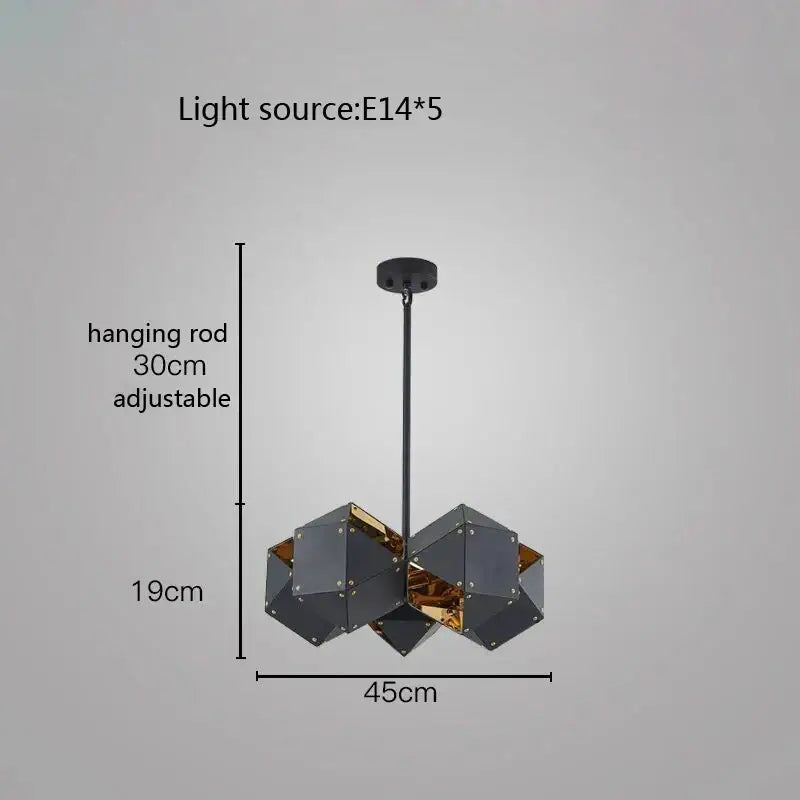Modern black and gold geometric decorbites cube led pendant light with faceted design for dining room decor