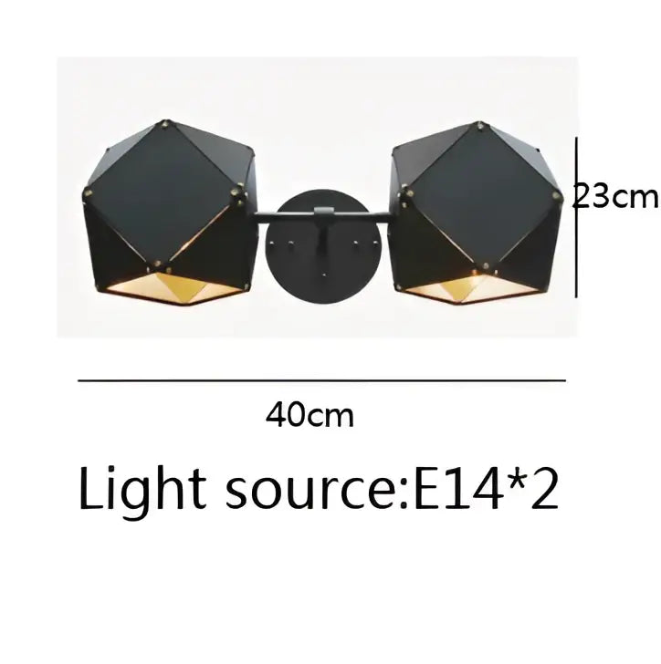 Black geometric dual-light wall sconce with gold-toned interior accents complements decorbites cube led pendant light