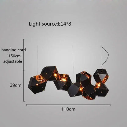 Modern white and gold cube led pendant light with black geometric design copper accents and eight e14 bulbs for dining room decorbites cube led pendant