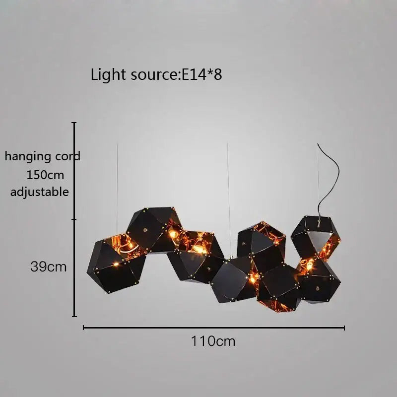 Modern white and gold cube led pendant light with black geometric design copper accents and eight e14 bulbs for dining room decorbites cube led pendant