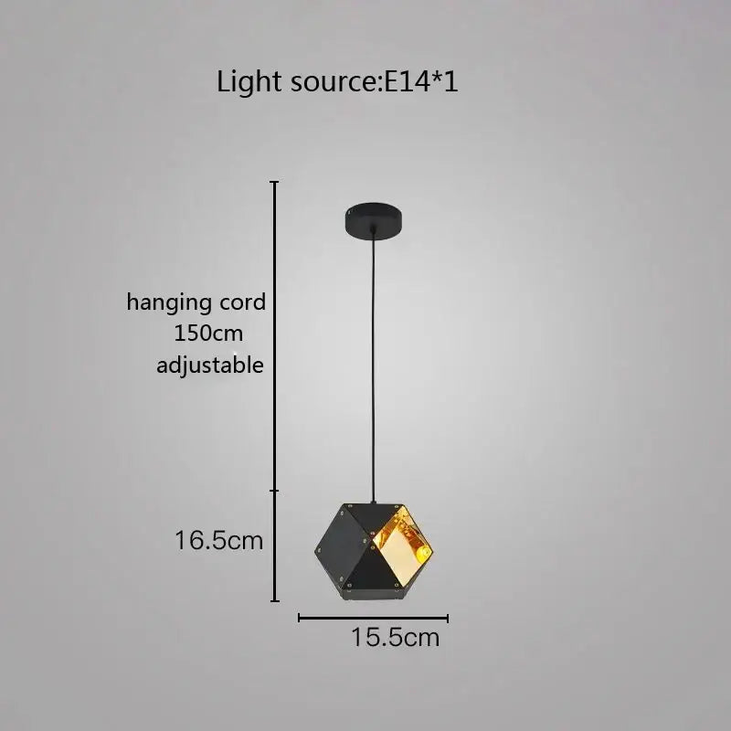 Modern white and gold cube led pendant light featuring a black hexagonal design with gold glass and adjustable cord decorbites cube led