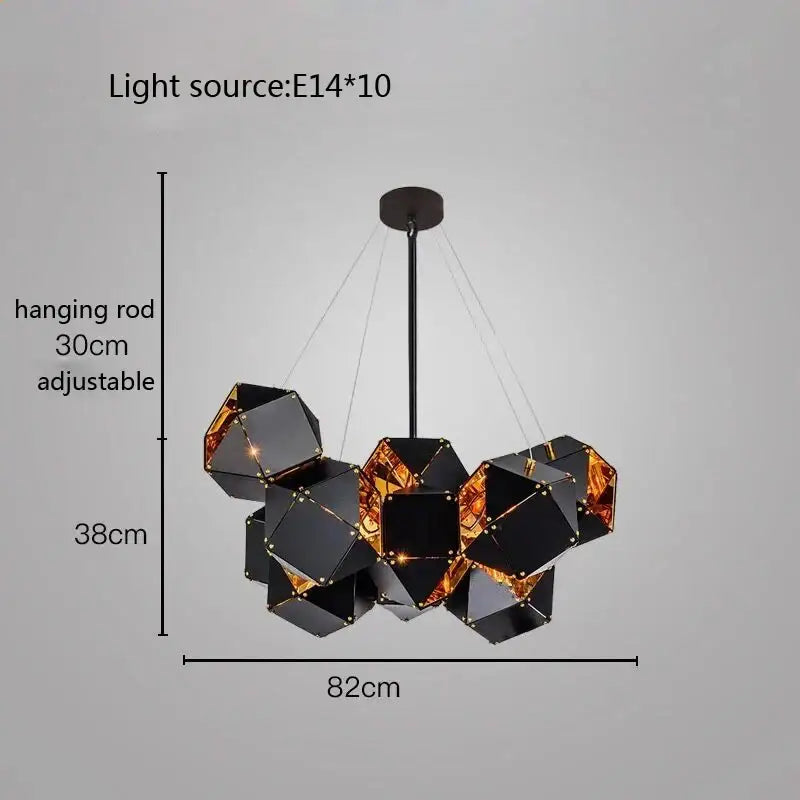 Modern white and gold cube led pendant light with black geometric chandelier and gold-toned matte interior for dining room decorbites cube led