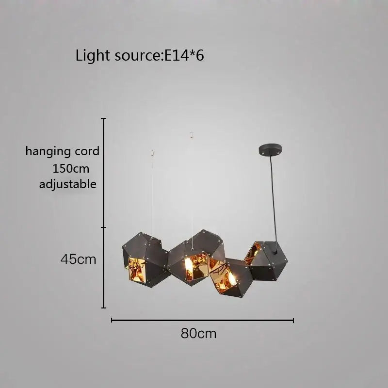 Modern geometric decorbites cube led pendant light with black metal frames and amber glass panels for dining room decor