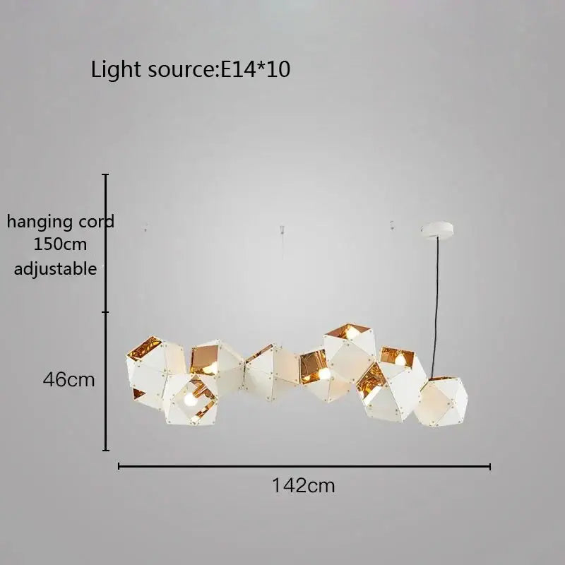 Modern white and gold cube led pendant light with geometric facets and ten e14 lights for dining room decorbites cube led