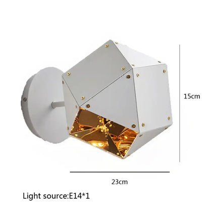 Modern white and gold cube led pendant light featuring a faceted geometric wall sconce design for dining room decorbites cube led