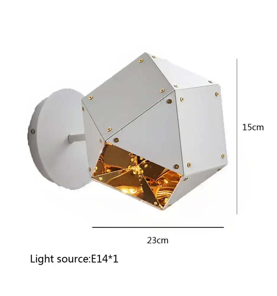 Modern white and gold cube led pendant light featuring a faceted geometric wall sconce design for dining room decorbites cube led