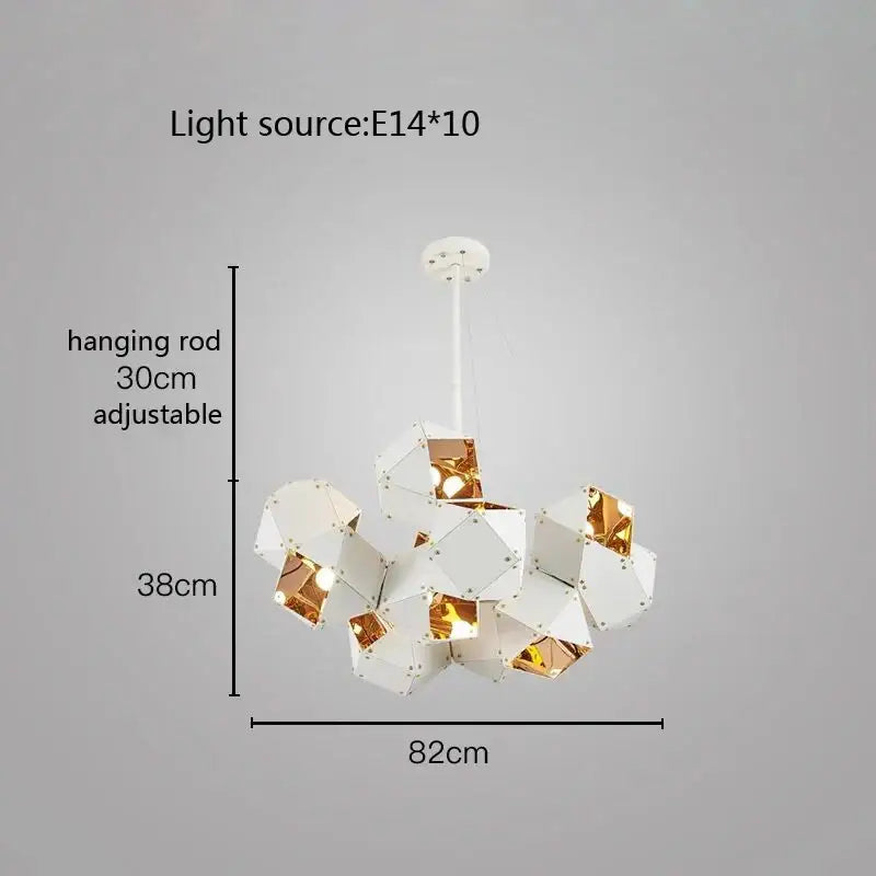 Modern white and gold cube led pendant light with geometric design and ten e14 lights for dining room decorbites cube led