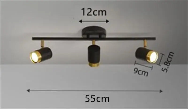 Black and gold three-light decorbites ceiling chandelier with adjustable spotlights for modern living room decor