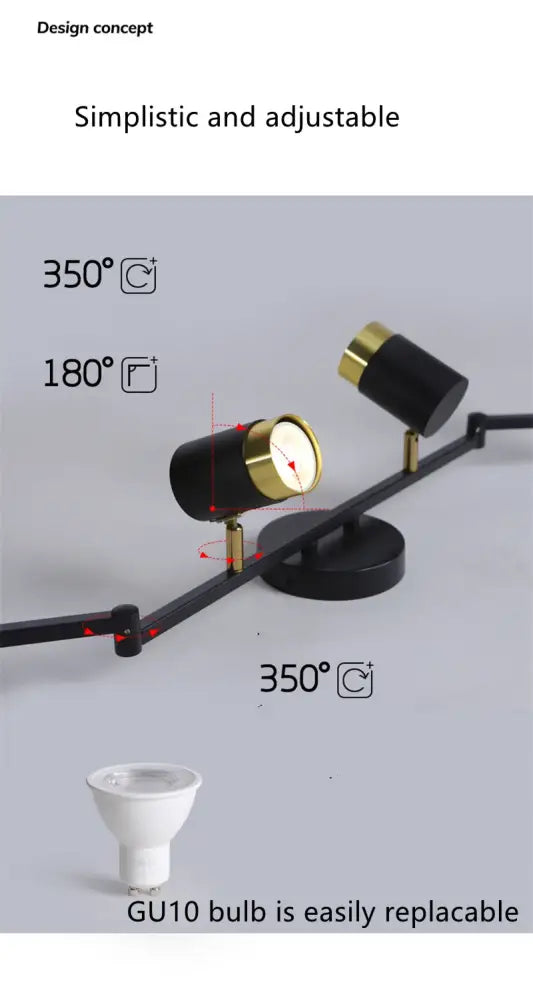 Black and gold adjustable decorbites ceiling chandelier spotlight with 350 degree rotation for modern white and gold decor