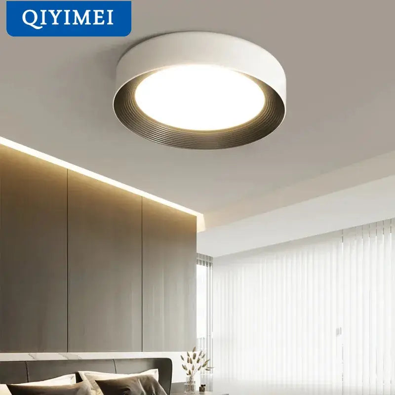 Modern white and gold decorbites circular chandelier dining room light with metallic ribbed accent ring ceiling light