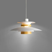 Modern white and gold designer pendant light with layered minimalist design for living room decorbites pendant light