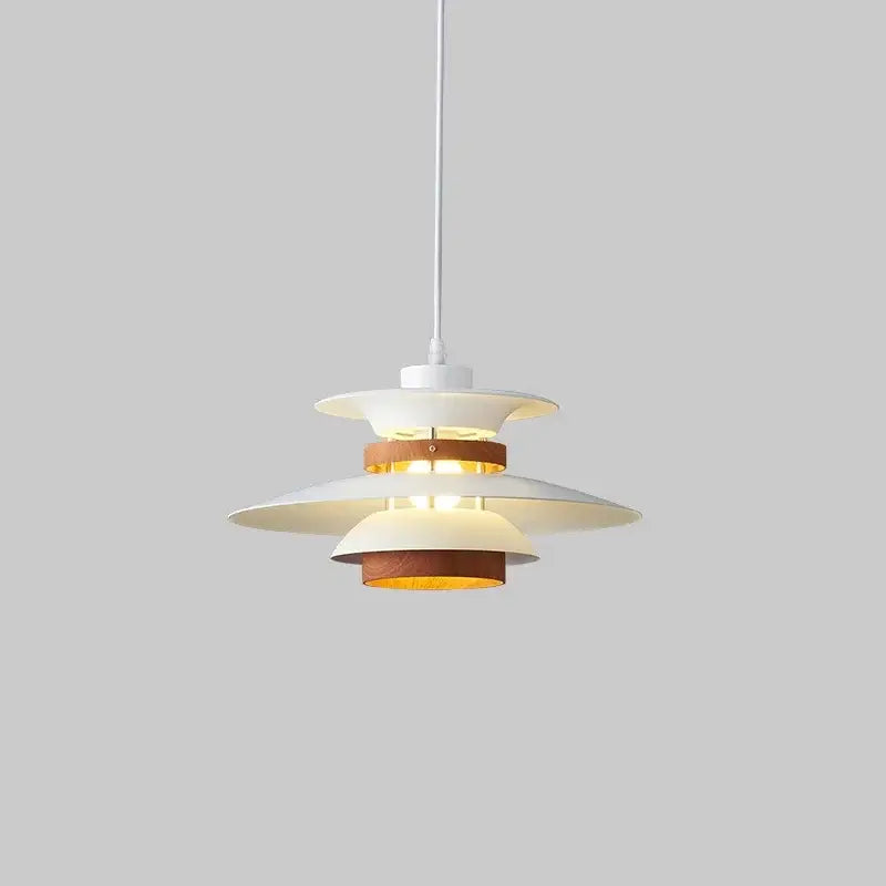 Modern white and wood-toned decorbites designer pendant light with layered design for living room decor