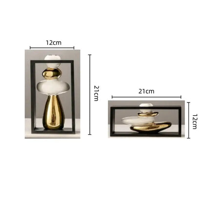 Modern white and gold ceramic sculpture with stacked smooth spheres for geometric golden rockery living room decor