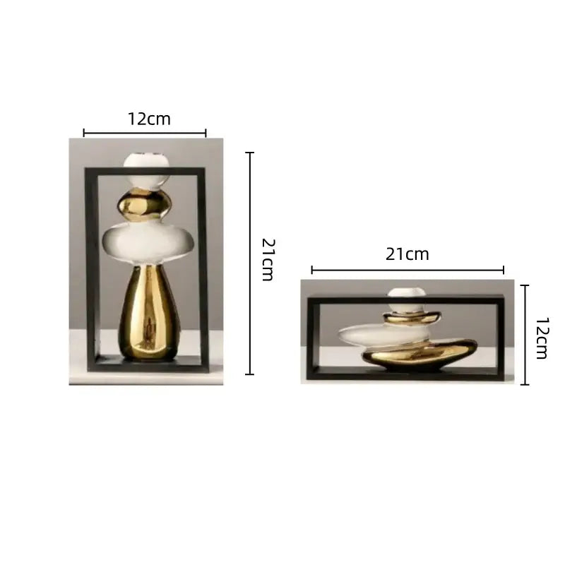 Modern white and gold ceramic sculpture with stacked smooth spheres for geometric golden rockery living room decor