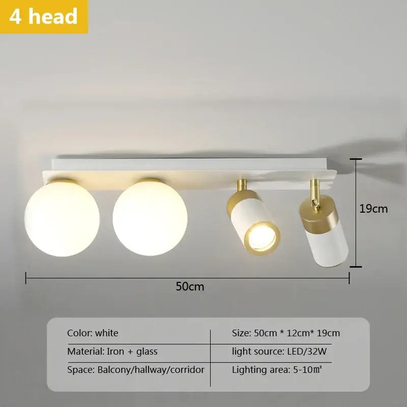 Modern white and gold decorbites glass ball led ceiling light with spherical and cylindrical shades on iron base for living room