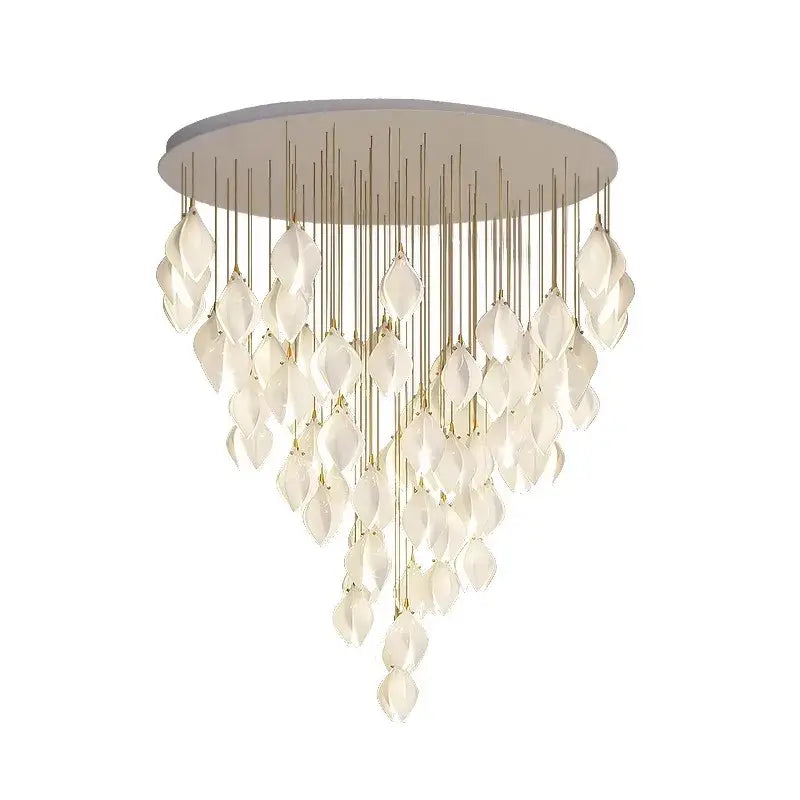 Modern white and gold leaf ceramic led staircase pendant light with translucent glass pendants for dining room decorbites ceramic led