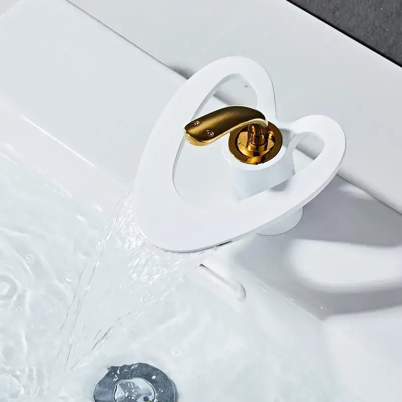 Modern white and gold basin faucet with black brass heart-shaped spout by decorbites golden white for bathroom sink